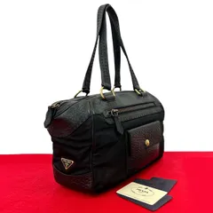 極 美品 カード付き PRADA プラダ 三角ロゴ 金具 テスートナイロン レザー 本革 トートバッグ セミ ショルダーバッグ ブラック 14512