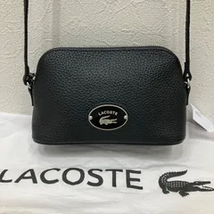 6864　LACOSTE　ラコステ　オリジン　クロック　メタルプレート　チェーンショルダーバッグ　ブラック　黒　レザー　小さめ　ミニ　レディース　メンズ　ユニセックス　シンプル　きれいめ　カジュアル
