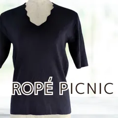 USED ROPE' PICNIC スカラップ衿プルオーバー ブラック サイズ40 半袖 レディース ロペピクニック
