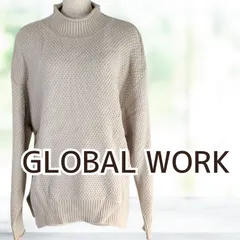 USED GLOBAL WORK ハイネックスリットニット ライトグレー Ｍサイズ レディース グローバルワーク