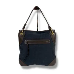 ボッテガヴェネタ　BOTTEGA VENETA ワンショルダーバッグ　ネイビー　イントレチャート柄　レザー　キャンバス