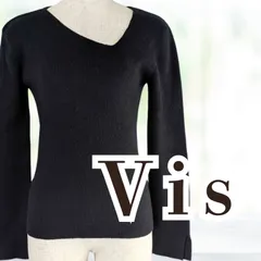 UESD VIS 変形Vネックリブニット ブラック フリーサイズ レディース ビス ヴィス