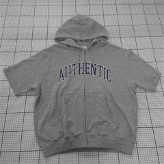 ◇ ⊂ ウィゴー WEGO AUTHENTIC 半袖ジップパーカー グレー系 L メンズ E  【1510240015362】