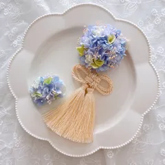 【24時間以内発送】七五三　髪飾り　ブルー　ホワイト　キッズヘアクリップ  タッセル　お揃い