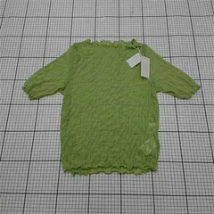 ◇ ⊂ 未使用 センスオブプレイス SENSE OF PLACE ウェーブパターンシアートップ 5分袖 ライトグリーン レディース L E  【1510290008864】