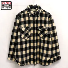 70s vintage L.L.Bean ブロックチェック柄 白黒 ウール  長袖シャツ メンズ 表記Lサイズ
