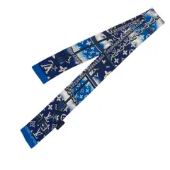 極美品 LOUIS VUITTON ルイヴィトン ツイリー スカーフ バンドー モノグラム コンフィデンシャル ブルー レディース シルク100％