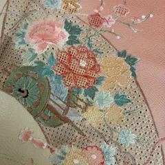 付下げ 汕頭刺繍 金彩 裄66 一つ紋 訪問着 正絹 着物 MK-1803
