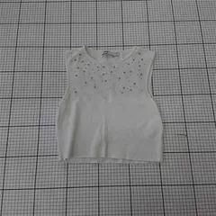 ◇ ⊂ ザラ ZARA ビジュー付きノースリーブトップス ホワイト系 レディース Lサイズ E  【1510290011772】