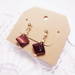 I1196GG-TG イヤリング 樹脂ノンホールピアス 天然石 タイガーアイ ひし形　一粒