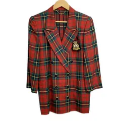 Leilian(レリアン) ジャケット サイズ9 M レディース美品  - レッド×グリーン×マルチ 長袖/チェック柄/ダブル/ロング丈/秋/冬