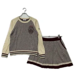 中古 レディース マンシングウェア Munsing wear セットアップ M L アイボリー×ボルドー 訳あり上下サイズ違い ニット 千鳥格子