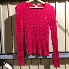 1069 LACOSTE セーター レッド size 34 XS ラコステ ニット ケーブル