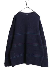 【お得なクーポン配布中!】 70s USA製 ペンドルトン デザイン ニット セーター メンズ L 古着 ヴィンテージ 長袖ニット ウール 立体編み ネップ ミドルゲージ ネイビー