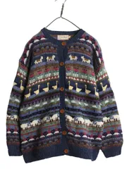 【お得なクーポン配布中!】 80s エルエルビーン デザイン ニット カーディガン レディース M ヴィンテージ ウール セーター 羽織り イラスト アニマル 絵柄 バーズアイ