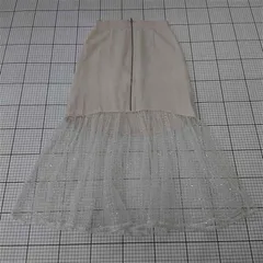 ◇ ⊂ GRL グレイル チュール切替 スパンコール ロングスカート ベージュ系 Lサイズ レディース E  【1511060032928】