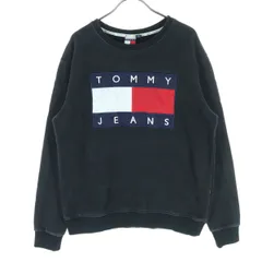 TOMMY JEANS トミージーンズ ロゴマーク 長袖 トレーナー M ブラック スウェット レディース 古着