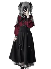 地雷系 オープンショルダー ブラウス ロングスカート セットアップ ワンピース レディース 長袖 3点セット ハートバックル レ