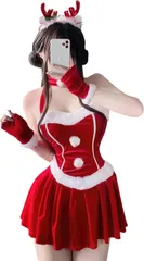 クリスマス トナカイ レディース コスプレ ワンピース リーサイズ 新年 変装 セクシー サンタクロース 3点セット 肩出し 過激 誘惑