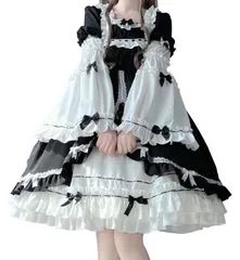 レディース 姫袖 ワンピース レースアップ ロリータ アームカバー 取り外し可能 かわいい フリル リボン 地雷系 量産系 量産型