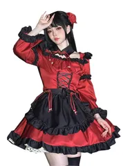  ロリータ服 長袖 コスプレ 可愛い 中華風 仮装 ワンピース 赤い cosplay lolita 通勤 学園祭 文化祭 ハロウィン