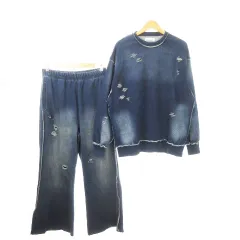 フリークスストア FREAKS STORE 24AW ヴィンテージブリーチデニムライクスウェット セットアップ 上下 2点セット トレーナー ワイドパンツ ダメージ加工 M L 青 インディゴ /AH1 ■GY12