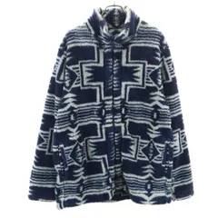 snowpeak スノーピーク 総柄 フリースジャケット L ネイビー アウトドア メンズ 古着