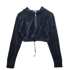 FOREVER21 フォーエバー トゥエンティーワン ネイビー クロップド フード 長袖 Tシャツ S コットン ブレンド