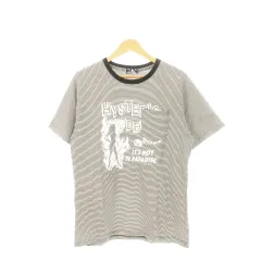 ヒステリックグラマー HYSTERIC GLAMOUR 半袖Tシャツ ラウンドネック ガールプリント デビル ロゴ ポケット ボーダー M 黒 ブラック /AH8 ■GY35
