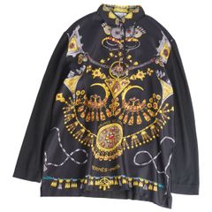エルメス ニット スカーフ柄 切替 シルク カシミヤ混 オールド