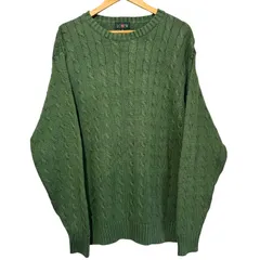90s 巨人タグ J.CREW Cable Cotton Knit Sweater XL ケーブル コットンニットセーター 緑 古着