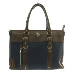 メンズビギ MEN'S BIGI ビジネスバッグ ショルダー 2WAY ナイロン レザー 千鳥格子柄 ロゴ 紺 ネイビー 茶色 ブラウン /XZ ■GY18のサムネイル