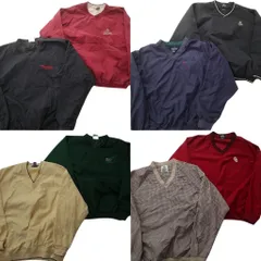 古着卸 まとめ売り プルオーバー ジャケット 8枚セット (メンズ XL ) カレッジチーム Ｖネック ライン系 ワンポイント 中古 古着 NC8594