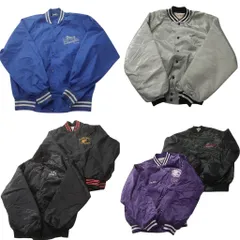 古着卸 まとめ売り ナイロンスタジャン ジャケット 6枚セット (メンズ L ) ワンポイント カレッジ風 ブラック パープル 中古 古着 NC8628