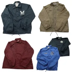 古着卸 まとめ売り USA製 ナイロンコーチ ジャケット 5枚セット (メンズ M ) チャンピオン ワンポイント ネイビー ドロスト 中古 NC8641