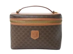 CELINE セリーヌ マカダム柄 ハンドバッグ バニティバック 化粧ポーチ PVC レザー DM95 ブラウン ゴールド金具 美品 中古 4b003433