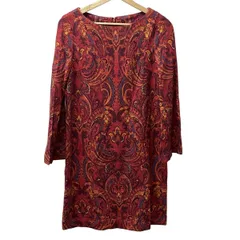 グレースコンチネンタル ワンピース サイズ36 S レディース美品  - レッド×オレンジ×マルチ クルーネック/長袖/ひざ丈/ペイズリー柄
