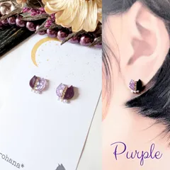 煌めく バイカラー 猫 ミニ ピアス イヤリング パープル
