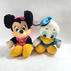 Disney Sun & Star Showa Retro Minnie Mouse & Donald Duck Plush Toys (2 pieces) Rare, Original, As Is, 0.2kg