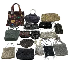 ★ ビーズバッグ 16点 まとめ商品 刺繍 スパンコール ハンドバッグ クラッチバッグ ショルダー パーティー がま口 等 レトロ 現状品 4.5kg