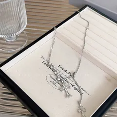 十字架 クロス ネックレス ロングチェーン シルバー キラキラ 韓国ファッション