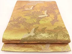 平和屋着物◎六通柄袋帯　飛鶴流水草花文　金銀糸　正絹　逸品　BAAV7196yc