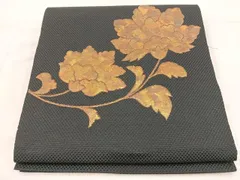 平和屋着物◎本場筑前博多織　八寸名古屋帯　枝花文　黒地　金糸　正絹　逸品　BAAV9262mz