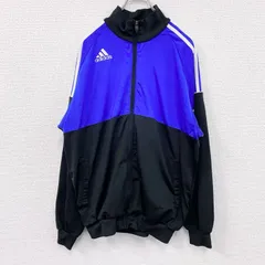 古着 used　00s　adidas　アディダス　トラックジャケット/ジャージ　デカロゴ　パフォーマンスロゴ　黒　ブラック　青　ブルー　Lサイズ