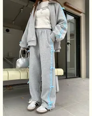 韓国 セットアップ リボン スウェット グレー ジャージ ルームウェア 地雷