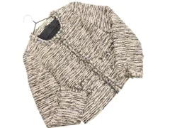 自由区 ツイード ノーカラー ジャケット size38/白ｘ黒 ◇■ レディース