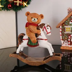 オブジェ 置物 木馬に乗っているクマ くま べア インテリア リビング ダイニング 玄関 寝室 装飾 オーナメント 樹脂 プレゼント ギフト オシャレ 可愛い 癒しグッズ クリスマス装飾 冬オブジェ