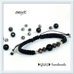 アンクレット or ブレスレット 天然石【オニキス+ガラスビーズ ブラック】