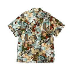 90's GEORGES MARCIANO / ジョージズ・マルシアーノ ヴィンテージ レーヨン アロハシャツ USA製 レトロポスター風 Mサイズ