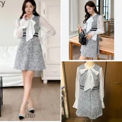 美品　ツイードで好感度アップ！ドッキングツイード ワンピース